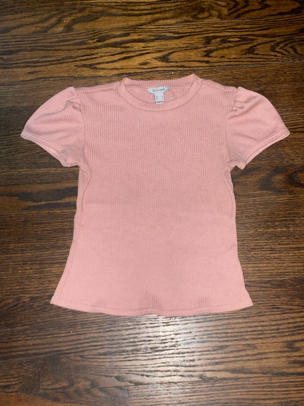 Ribbed Puff Sleeve Top - Light Pink